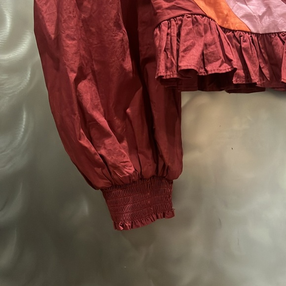 Anthropologie Love the Label Puff Sleeve Maroon Corset Chevron Detail Sz S - Picture 6 of 12